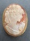 Carved Cameo pin pendant frame marked 800, 1 1/4