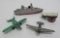Metal boat and airplane toy lot, 3 1/2