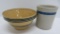 Stoneware blue banded mixing bowl and blue banded stoneware beater jar