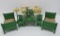 12 pieces of vintage wooden doll house furniture, green and ivory