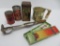 Vintage kitchen lot, tins, thermometer, beater and sifter