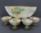 French hand painted serving bowl and four footed dishes, choke cherries