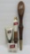 Four vintage Schlitz tapper handles, wood, metal and ceramic
