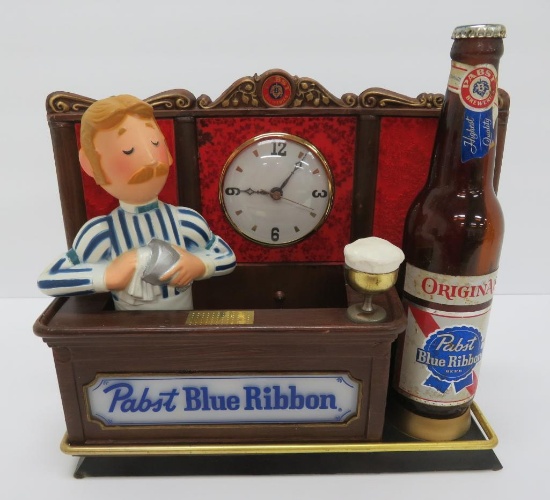 Pabst Blue Ribbon bartender clock counter display, 12".working clock and light