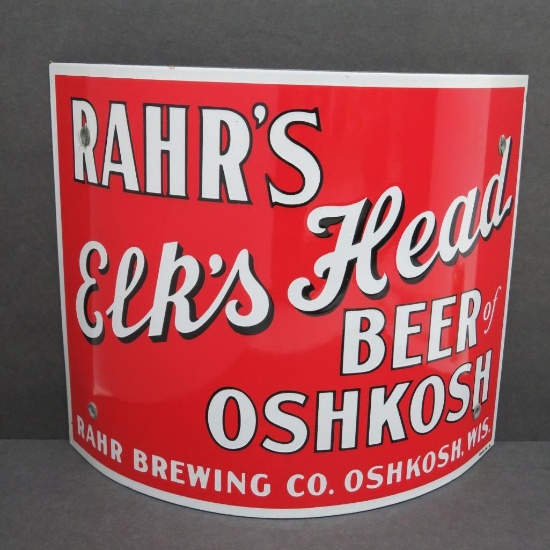 Rahr's Elk's Head Beer Oshkosh, enamel corner sign, 16" x 14"