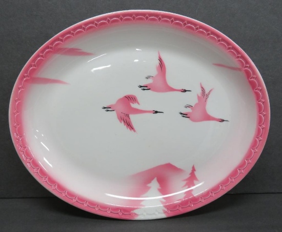 Milwaukee Road Railroad China, The Traveler pattern, 11" platter, pink cranes