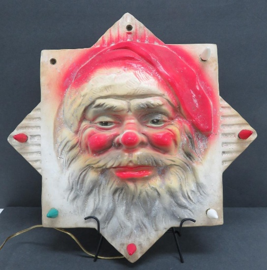 Vintage Star shape Plaster Santa face wall plaque with lights, 18"