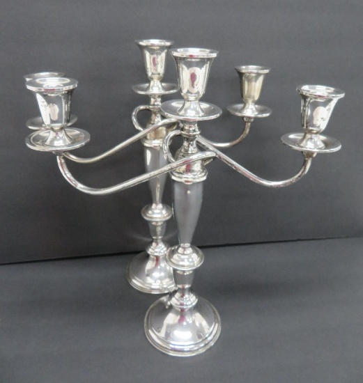 Pair of Towle Sterling weighted candle sticks, 13 1/2", three light