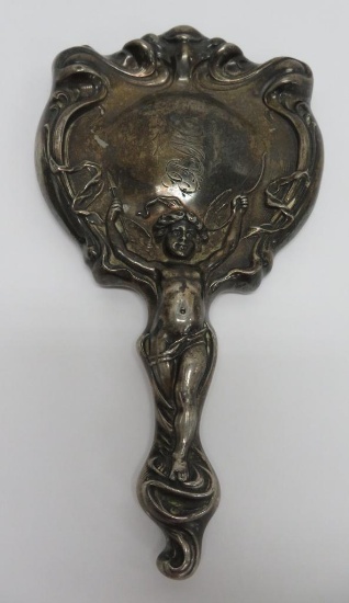 Art Nouveau hand mirror, marked Victor Silver Co 10"