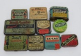 Nine vintage laxative tins and ointment tin