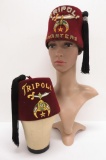 Two vintage Shriner Fez hats, Tripoli and Tripoli Charter