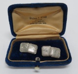 Belais 14 kt white gold men's cuff links and vintage jewelry box