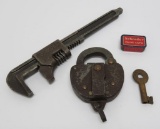 Railroad lock with key and Ford wrench