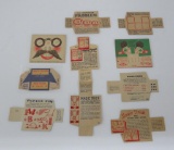 10 early Paper Cracker Jack toy prizes, Magic, puzzles and chicken fight