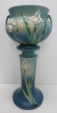 Vintage Roseville Blue Iris Jardiniere and Pedestal