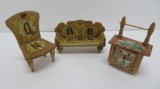 Three Amazing pieces of Bliss Dollhouse furniture, chair, couch and washstand