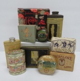 Lovely vanity lot with soaps, face and talcum powder tins, 4 1/2