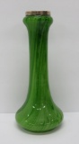 Art glass atomizer holder, perfume base, green mica flake, 7 1/2