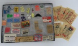 Assorted Cracker Jack toy prizes, paper and plastic