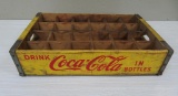 1967 Drink Coca-Cola In Bottles wooden soda crate, yellow and red,