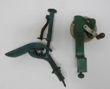Vintage kitchen lot, cherry stoner and slicer, green and blue