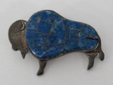 Inlay Sterling Silver buffalo pin, artist Calvin, 2