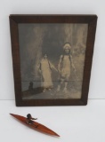 Early Native American etching by WL Taylor c 1892 and figure in canoe