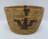Native American grass woven basket, coil with thunderbird design, 6 1/2