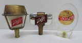 Three vintage Schlitz beer tapper handles, metal and lucite style, 3 1/2