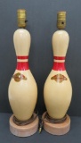 Pair of wooden bowling pin lamps, EG Hagenah Hillsboro Wisconsin, 19