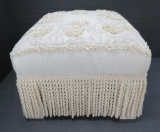 Vintage inspired Sheila Davlin footstool, fringe and beaded with ribbon floral design, 12