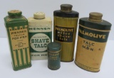 Four vintage shaving talc containers, Mennen and Palmolive