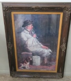 Very large framed Vanguard Studios graphic print, Man and his dog, 46