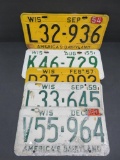 Five vintage Wisconsin license plates, 50's/60's