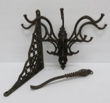 Vintage cast metal hooks, bracket and lifter
