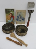 Vintage Kitchen lot, cutters, crimpers, shaver and cookbook pamphlets