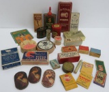 28 Vintage sewing items, Singer oil cans, ribbons containers, buttons, ribbons and sewing kits