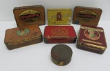 6 Metal cigar tins and seal snuff tin
