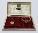Vintage Dolly Madison stretch heart bracelet and locket with box