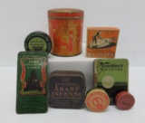 8 vintage tins and containers, incense, and jewelry, 1