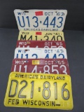 Six Wisconsin license plates, 1960's two matched sets