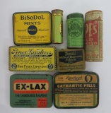 8 medicine tins, laxative and cold, 2 1/4
