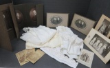 Antique childs white gown and old photos