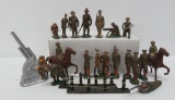 20 metal toy soldiers, WWI and fence, 2