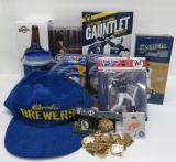 Large lot of Brewer memorabilia, bobble heads and sports pins