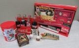 Coca Cola lot, tins, coasters, bottles and refresh tray