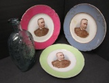 Three Admiral Dewey Plates and Eagle glass bottle