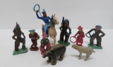49 plastic toy figures, cowboys, Indians, soldiers and civilians, 3