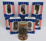 8 McCormick American Porcelain figures, The Patriots and Miller Birth of a Nation stein