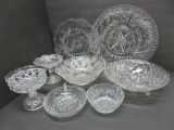 Eight glass serving platters and bowls